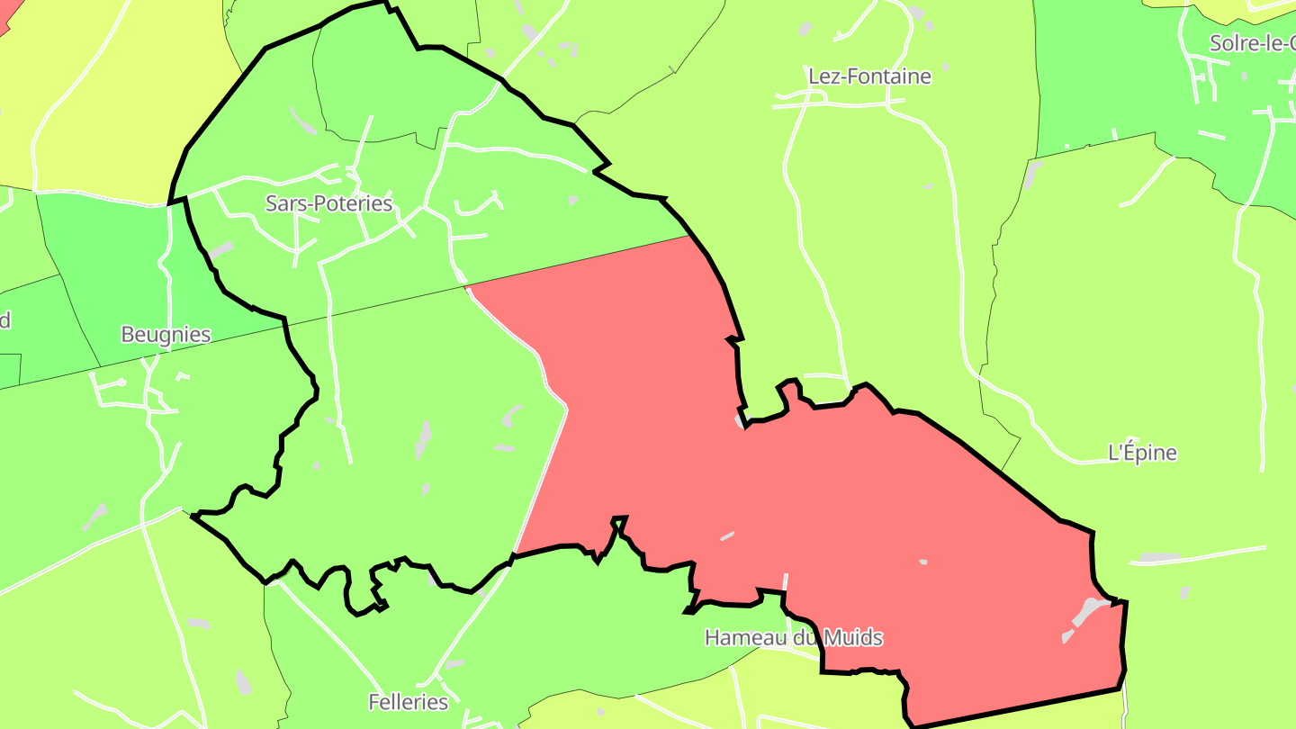 Carte des prix de l'immobilier Sars-Poteries