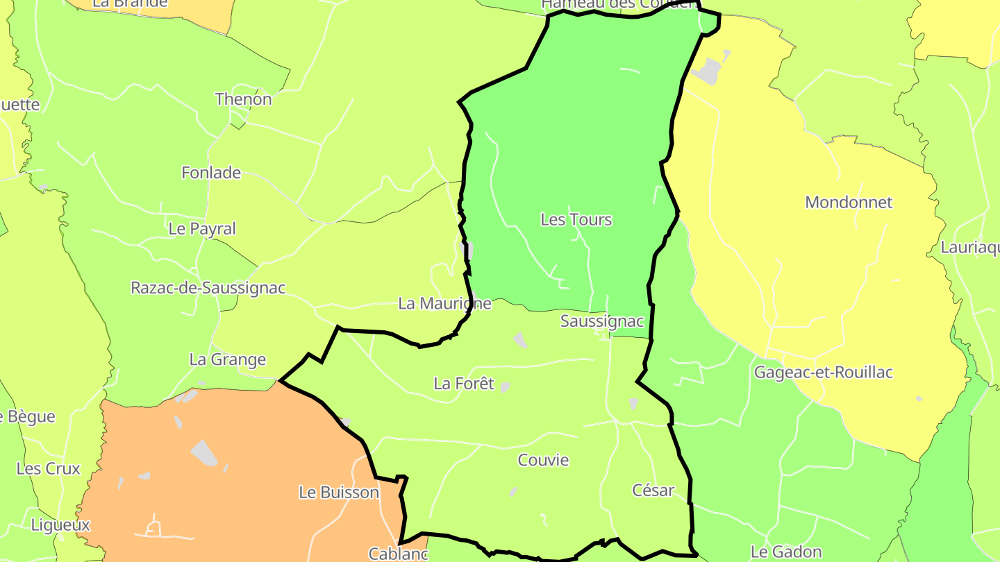 Carte des prix de l'immobilier Saussignac