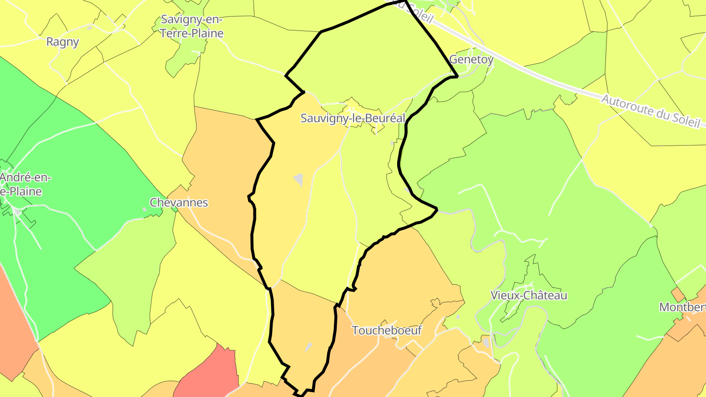 Carte des prix de l'immobilier Sauvigny-le-Beuréal
