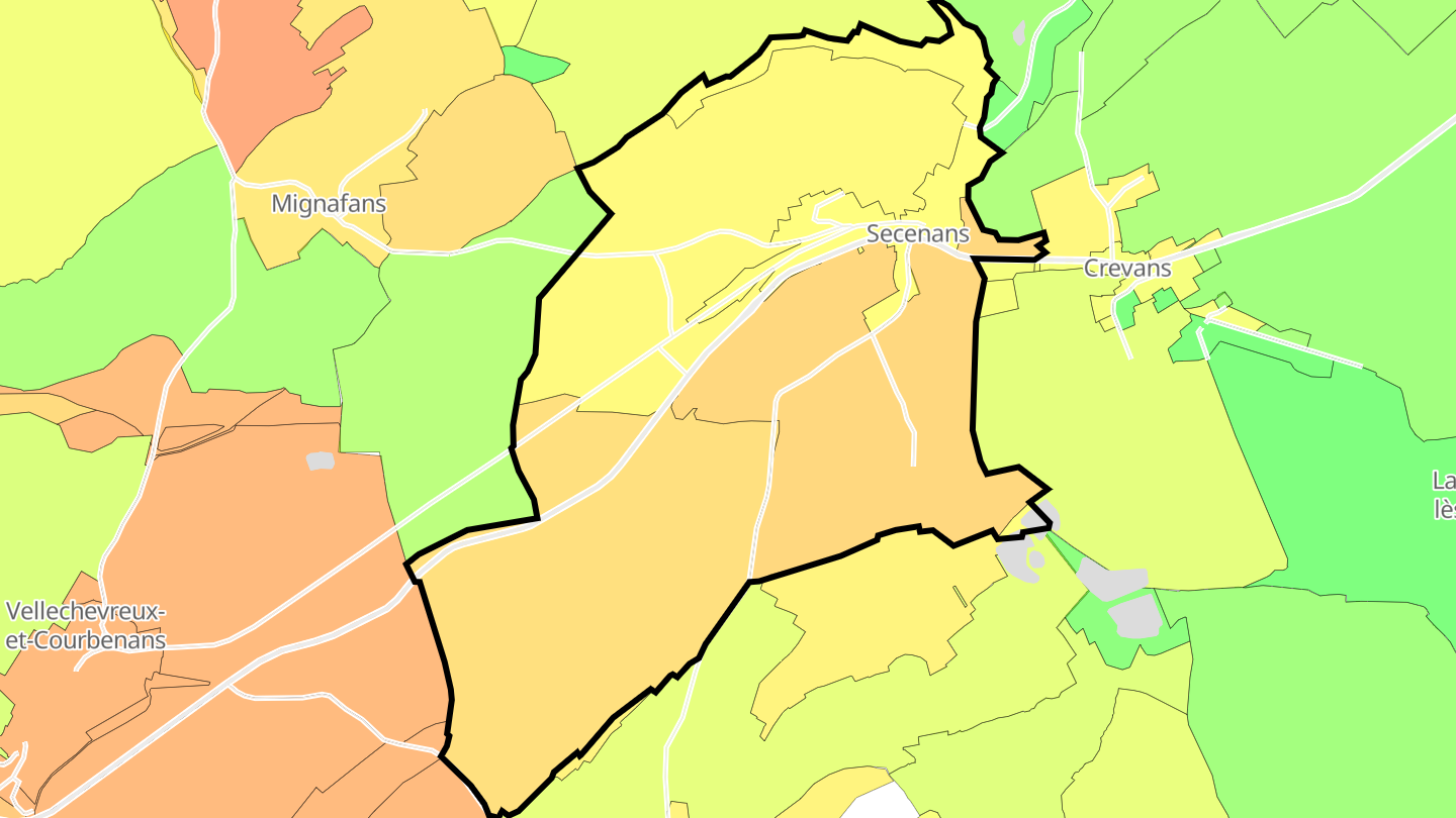 Carte des prix de l'immobilier Secenans