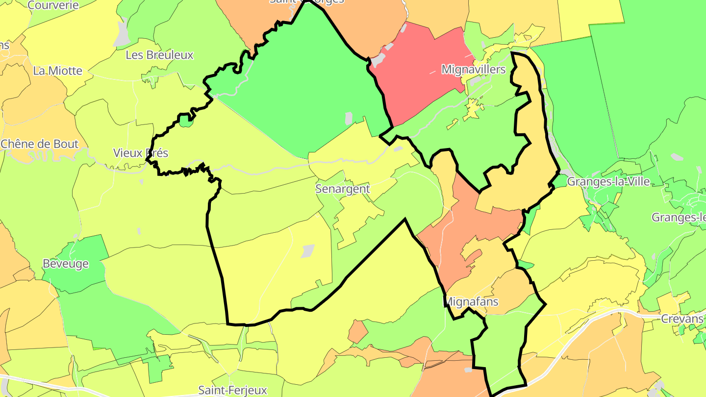 Carte des prix de l'immobilier Senargent-Mignafans