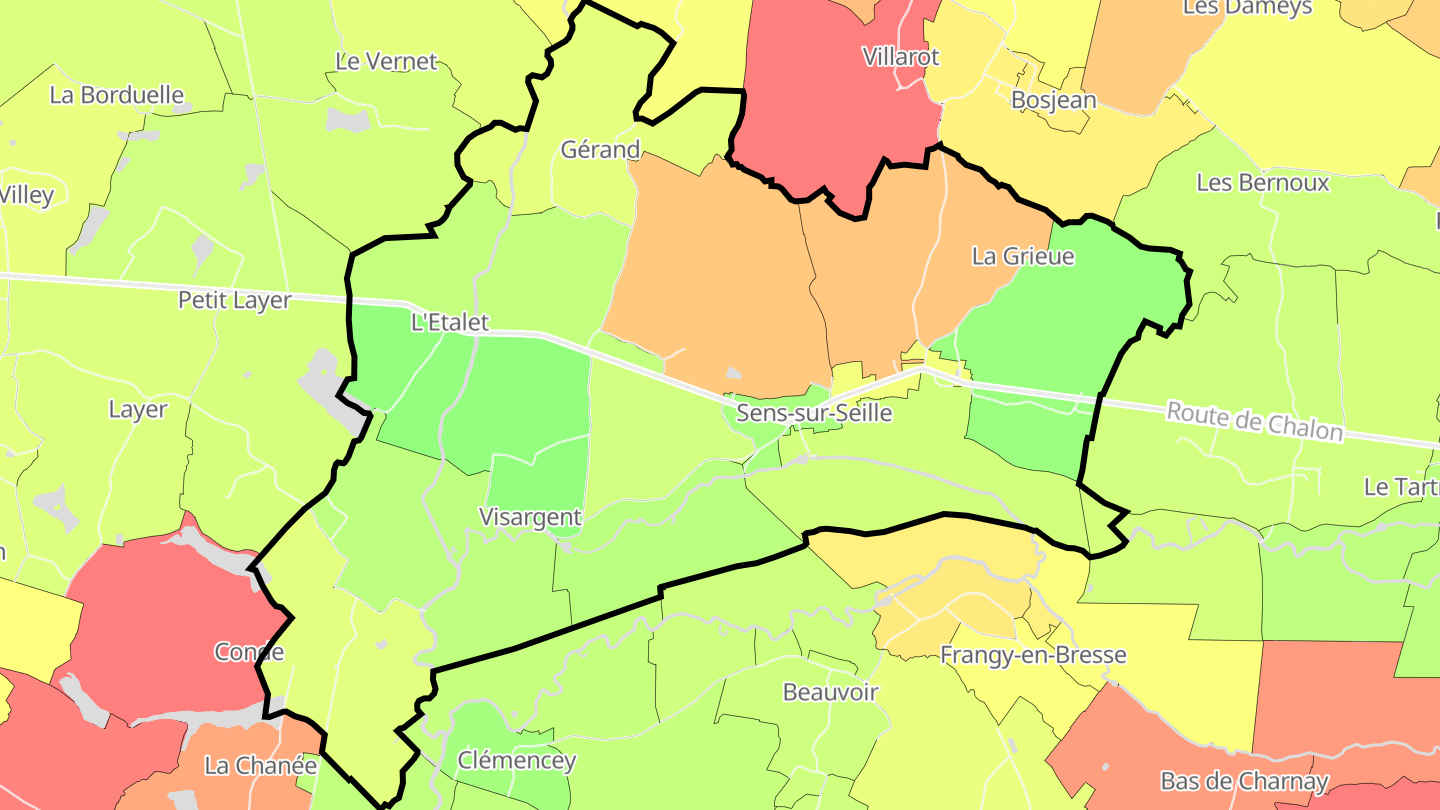Carte des prix de l'immobilier Sens-sur-Seille
