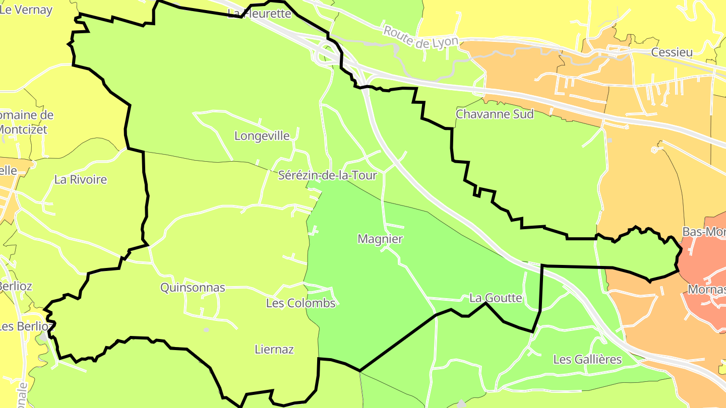 Carte des prix de l'immobilier Sérézin-de-la-Tour