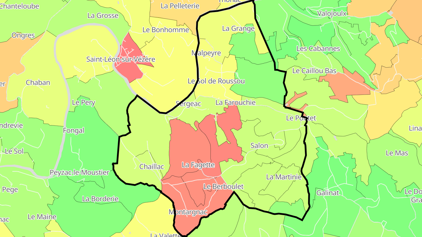Carte des prix de l'immobilier Sergeac