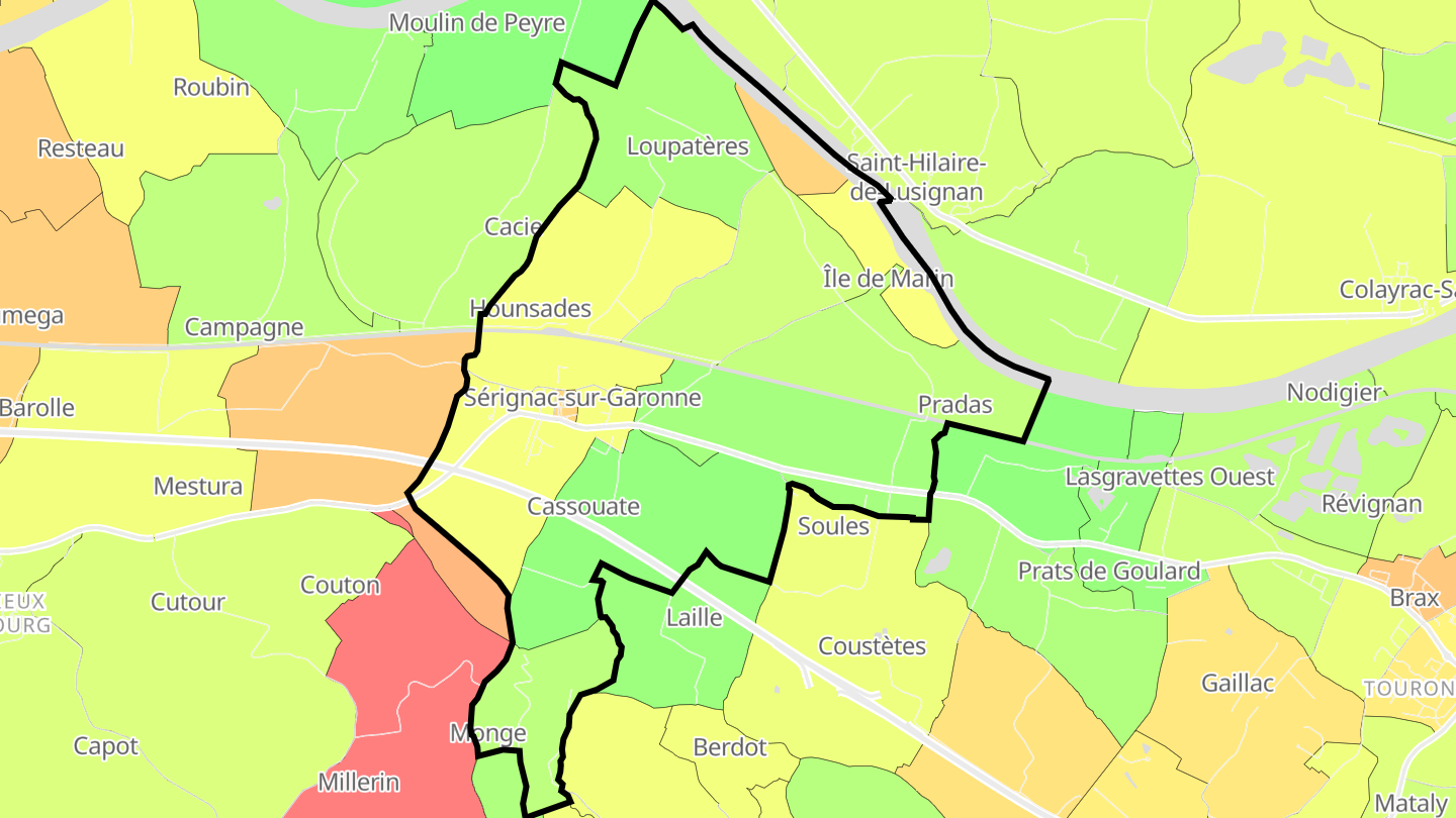 Carte des prix de l'immobilier Sérignac-sur-Garonne