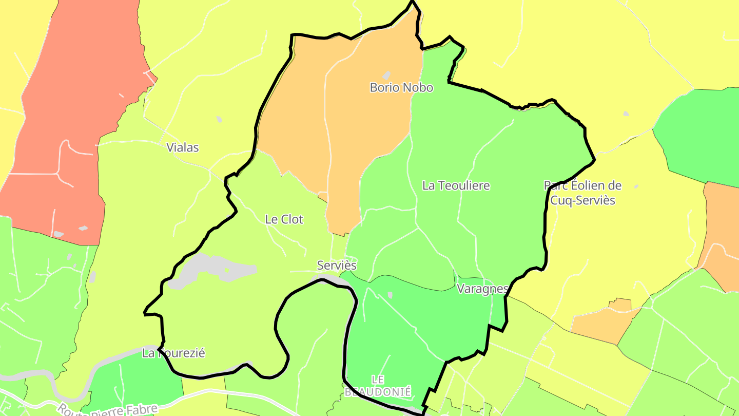 Carte des prix de l'immobilier Serviès