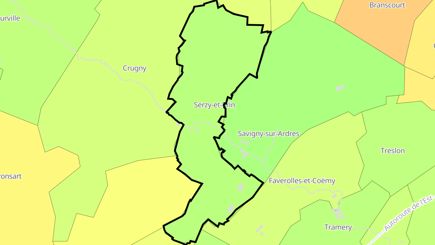 Carte des prix de l'immobilier Serzy-et-Prin
