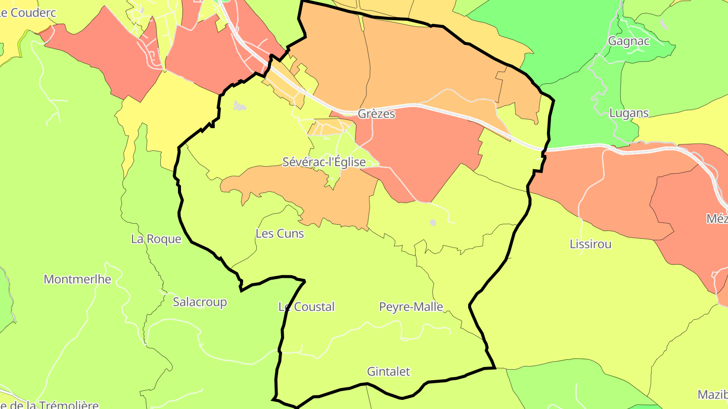 Carte des prix de l'immobilier Sévérac-l'Église