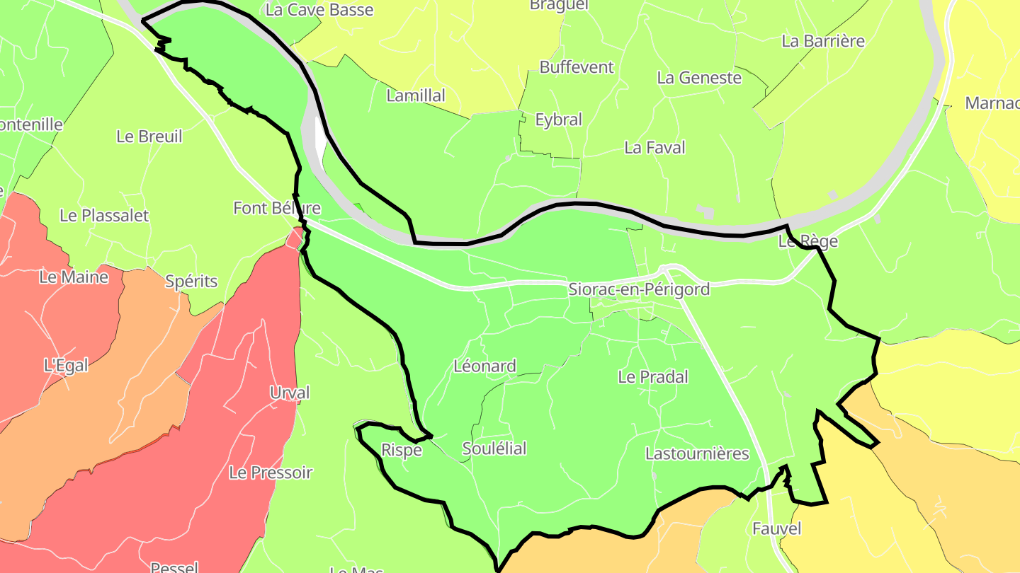Carte des prix de l'immobilier Siorac-en-Périgord