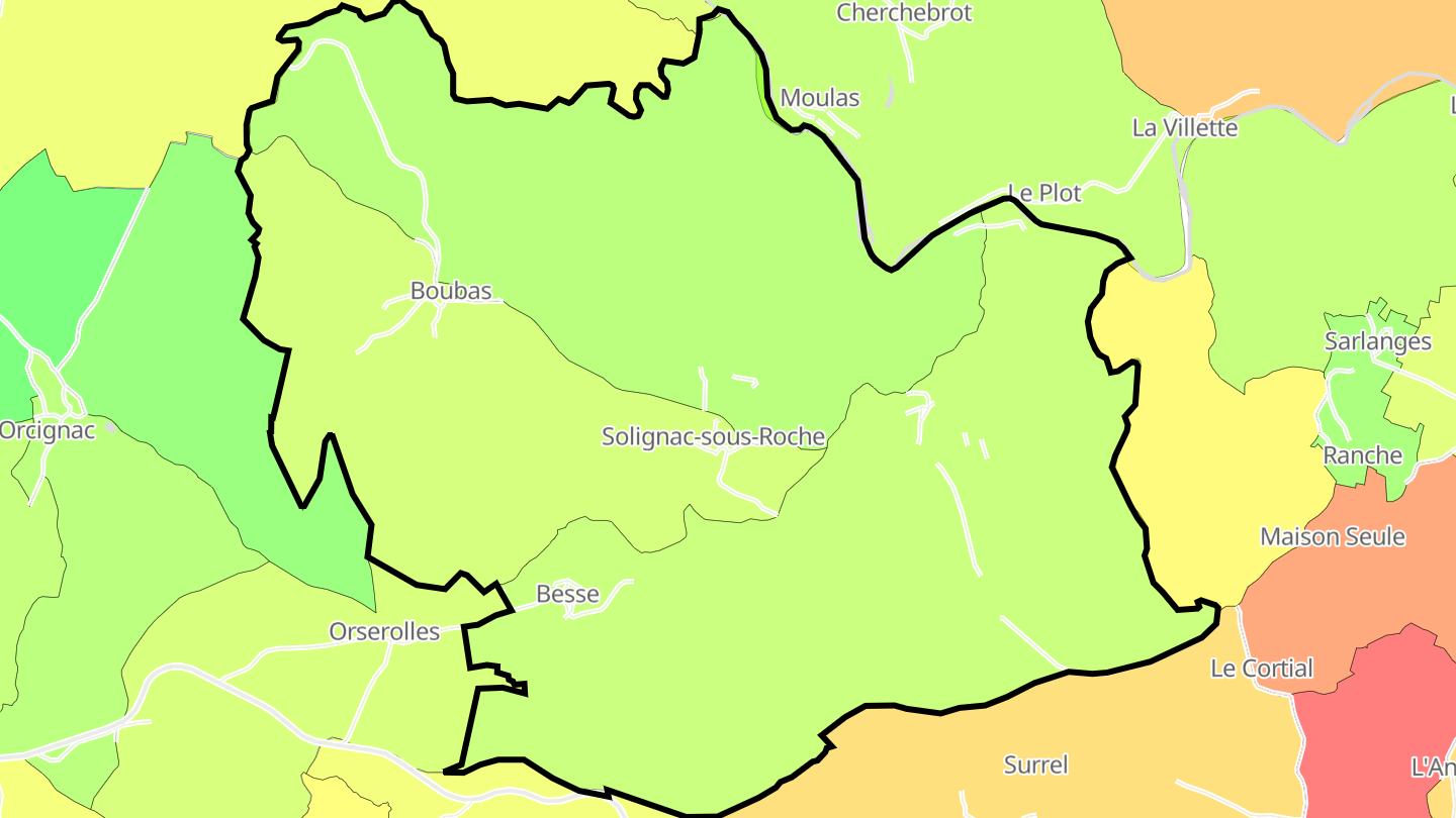 Carte des prix de l'immobilier Solignac-sous-Roche