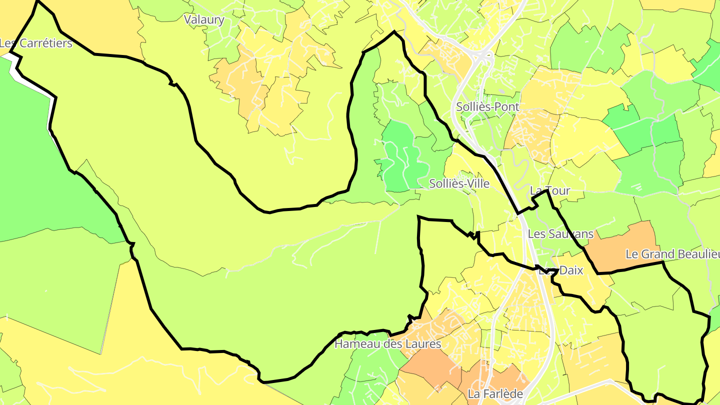 Carte des prix de l'immobilier Solliès-Ville