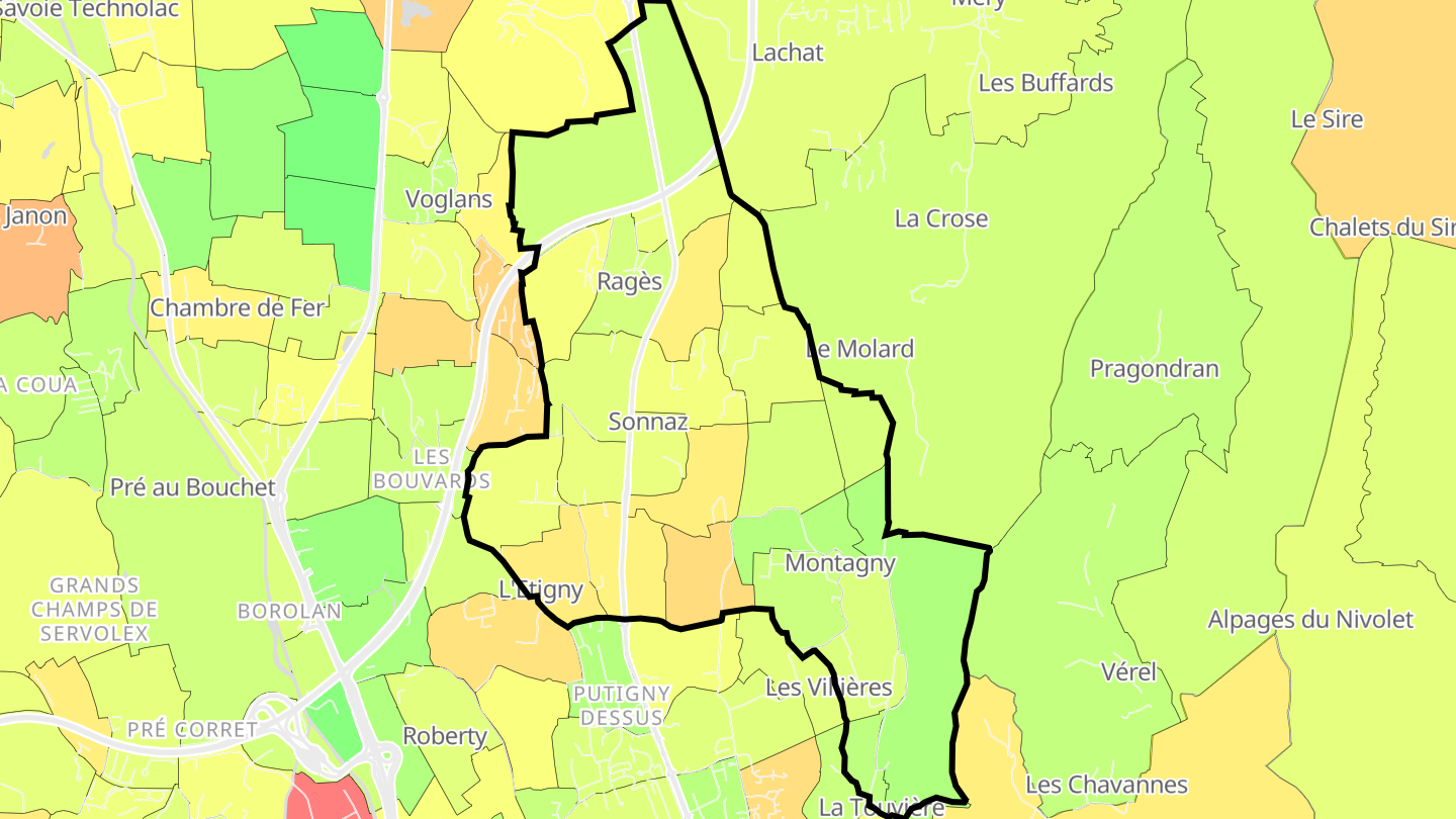 Carte des prix de l'immobilier Sonnaz