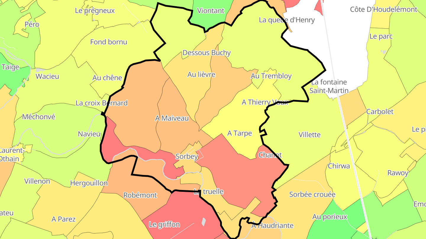 Carte des prix de l'immobilier Sorbey