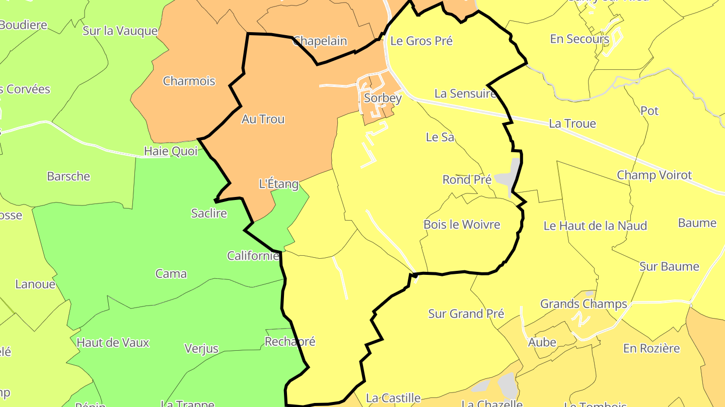 Carte des prix de l'immobilier Sorbey