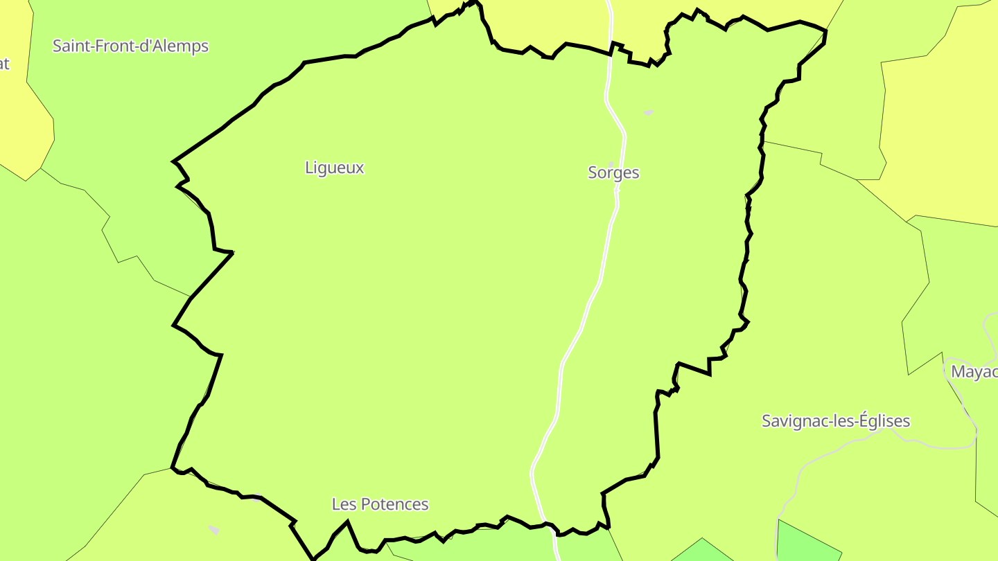 Carte des prix de l'immobilier Sorges et Ligueux en Périgord