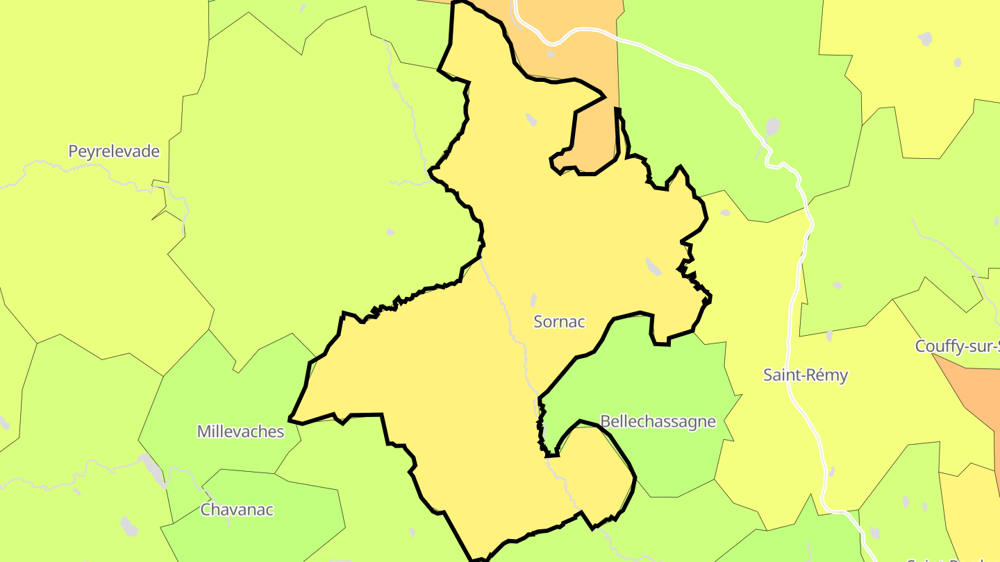 Carte des prix de l'immobilier Sornac