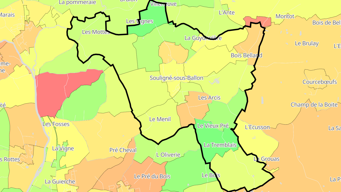Carte des prix de l'immobilier Souligné-sous-Ballon