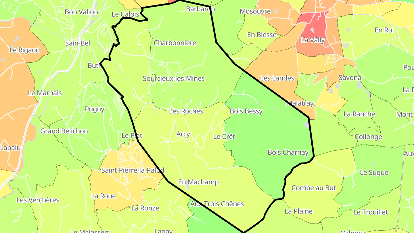 Carte des prix de l'immobilier Sourcieux-les-Mines