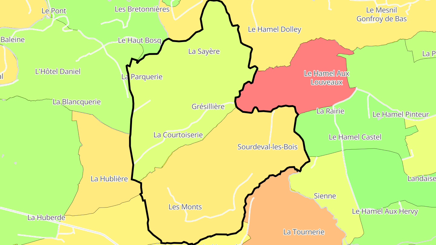 Carte des prix de l'immobilier Sourdeval-les-Bois