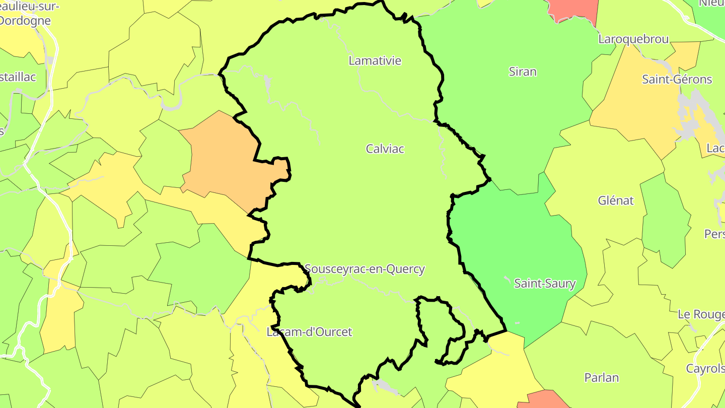 Carte des prix de l'immobilier Sousceyrac-en-Quercy