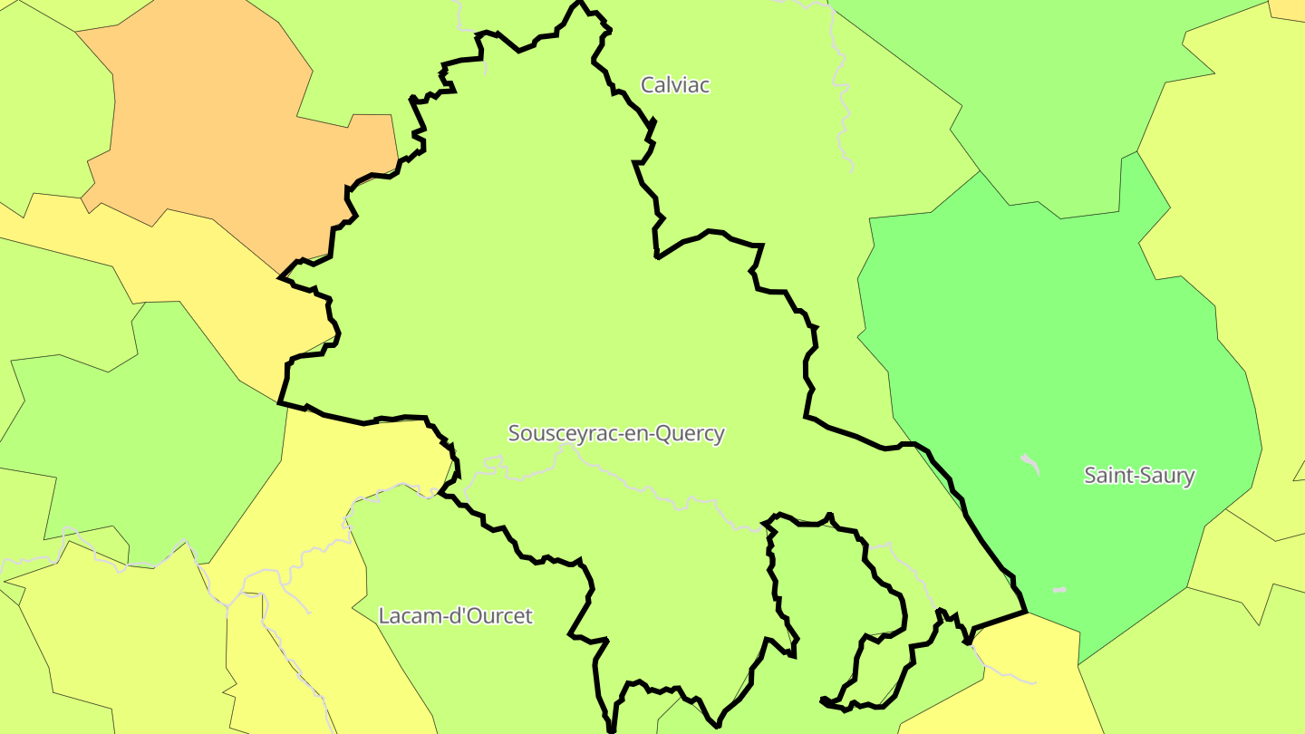 Carte des prix de l'immobilier Sousceyrac