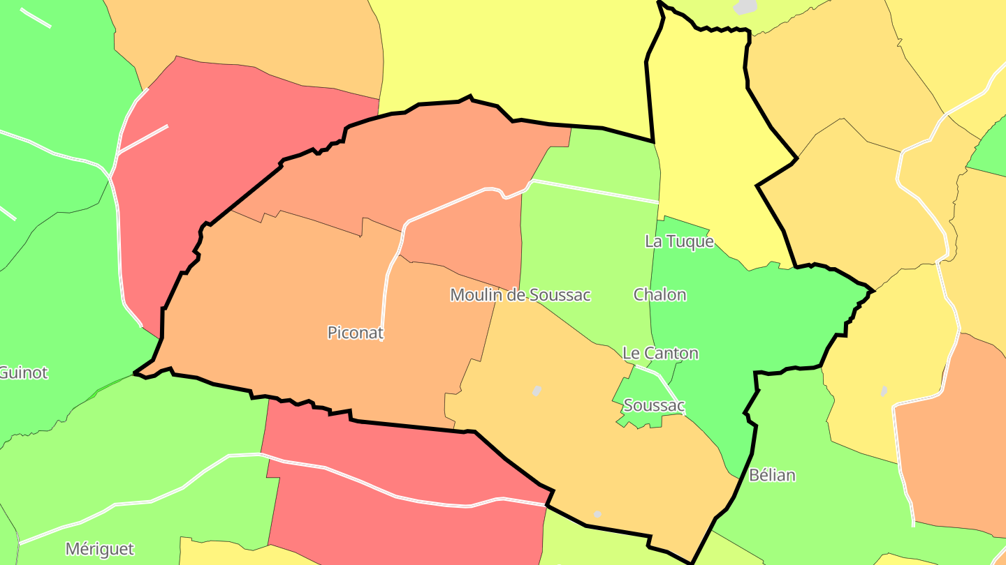 Carte des prix de l'immobilier Soussac
