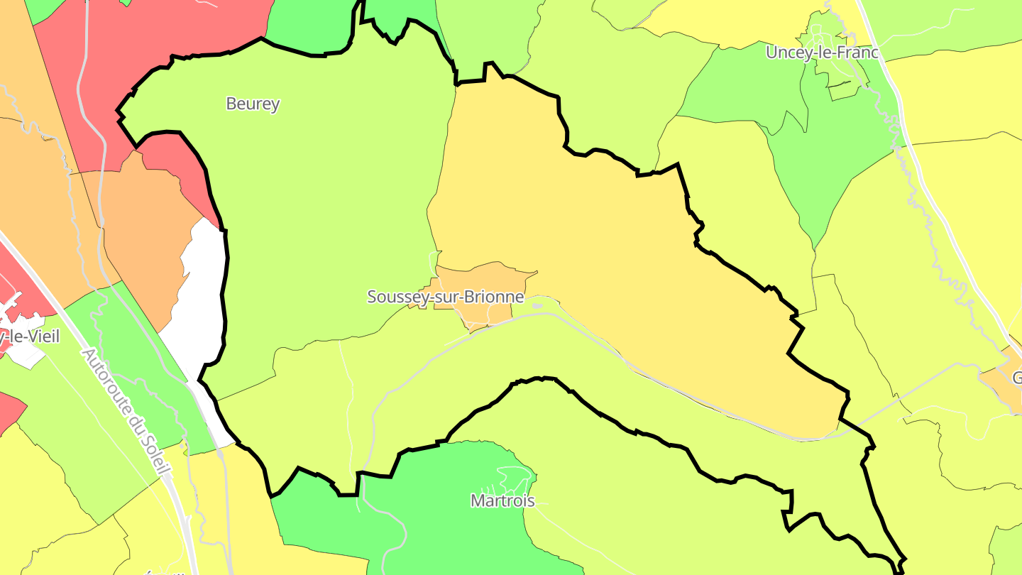 Carte des prix de l'immobilier Soussey-sur-Brionne