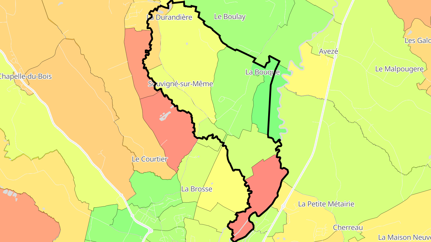 Carte des prix de l'immobilier Souvigné-sur-Même