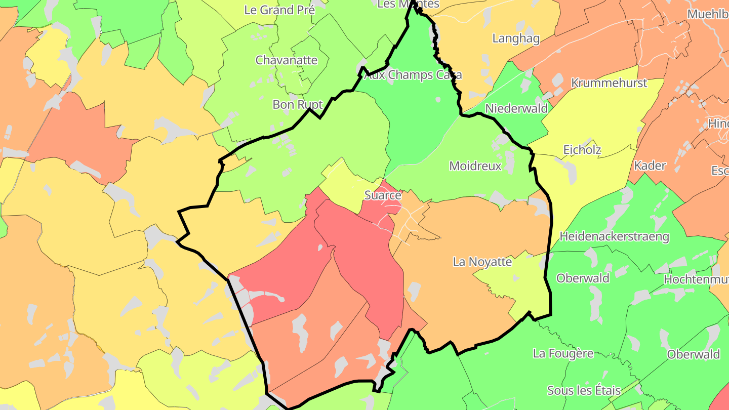 Carte des prix de l'immobilier Suarce