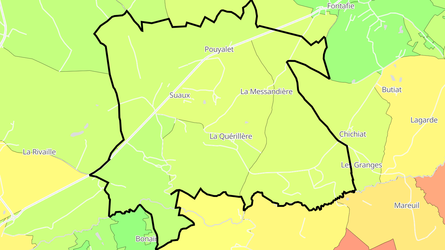 Carte des prix de l'immobilier Suaux