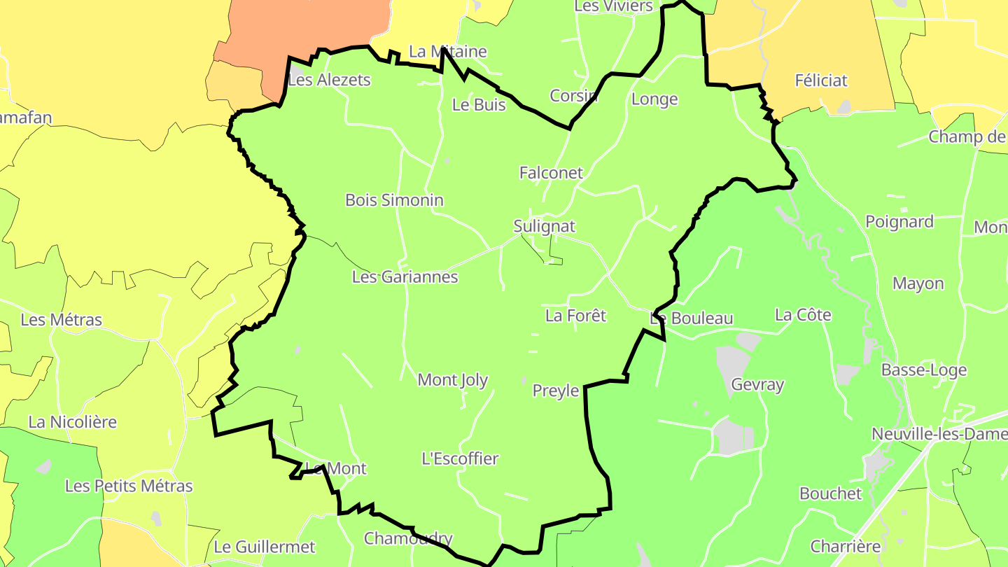 Carte des prix de l'immobilier Sulignat