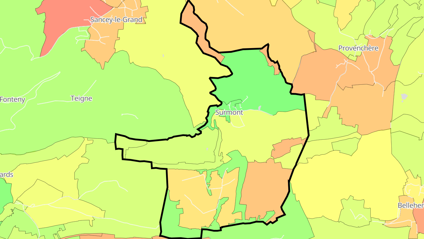 Carte des prix de l'immobilier Surmont