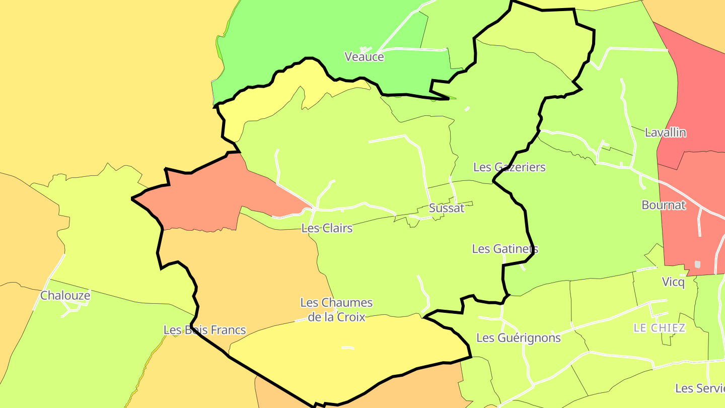 Carte des prix de l'immobilier Sussat