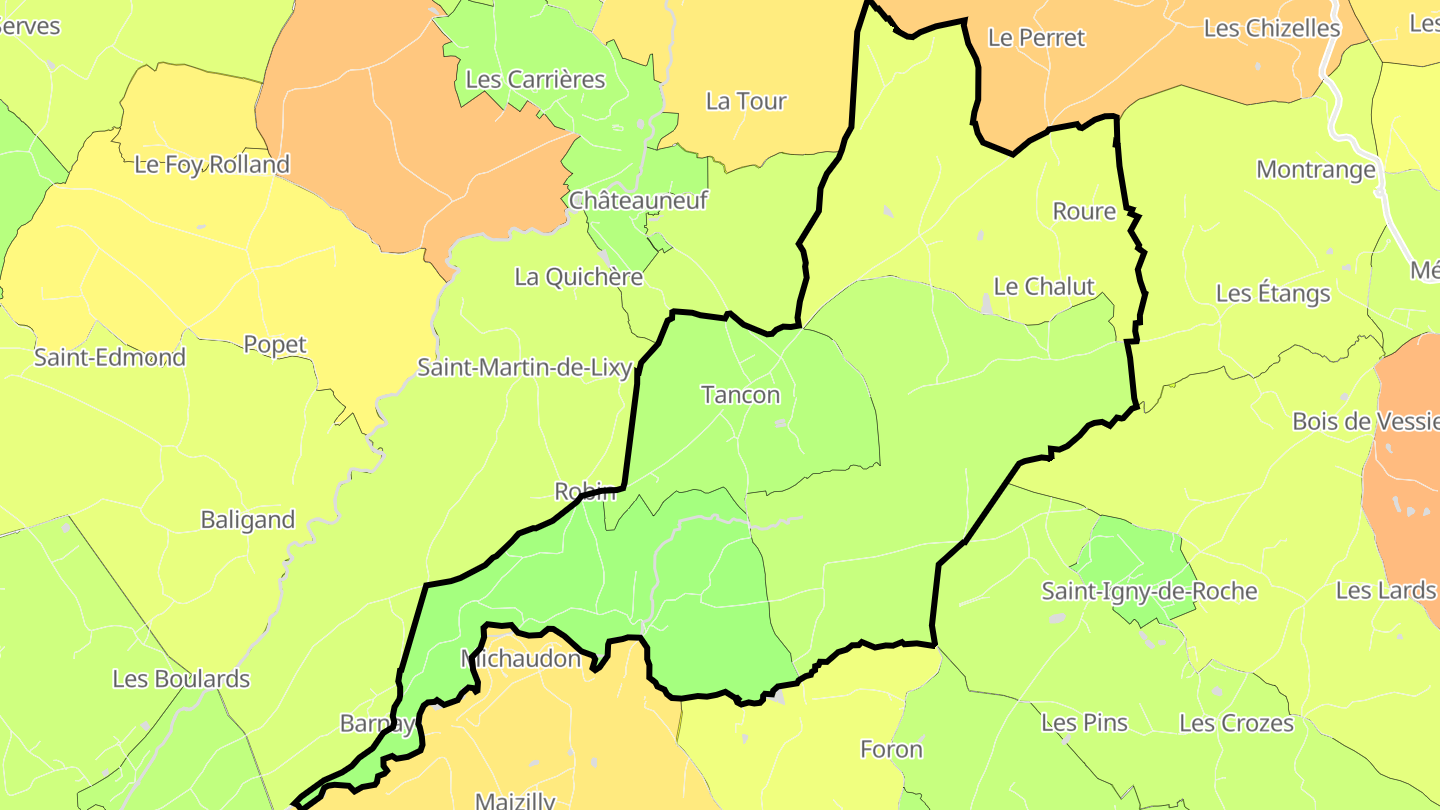 Carte des prix de l'immobilier Tancon