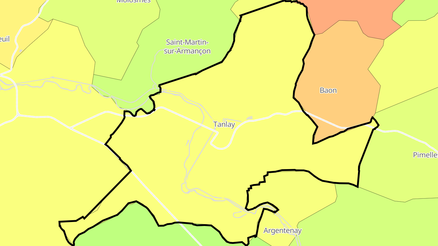 Carte des prix de l'immobilier Tanlay