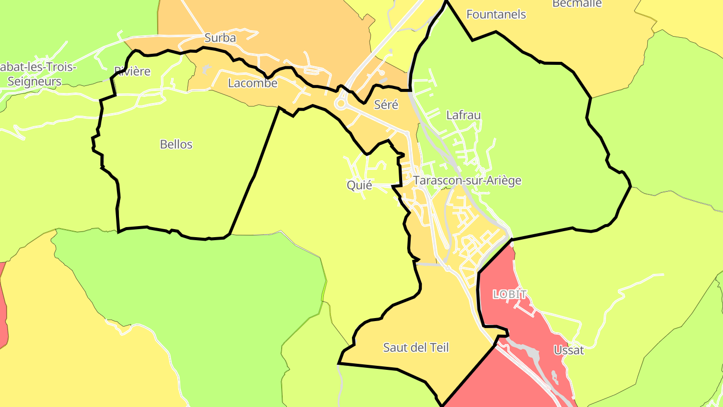 Carte des prix de l'immobilier Tarascon-sur-Ariège