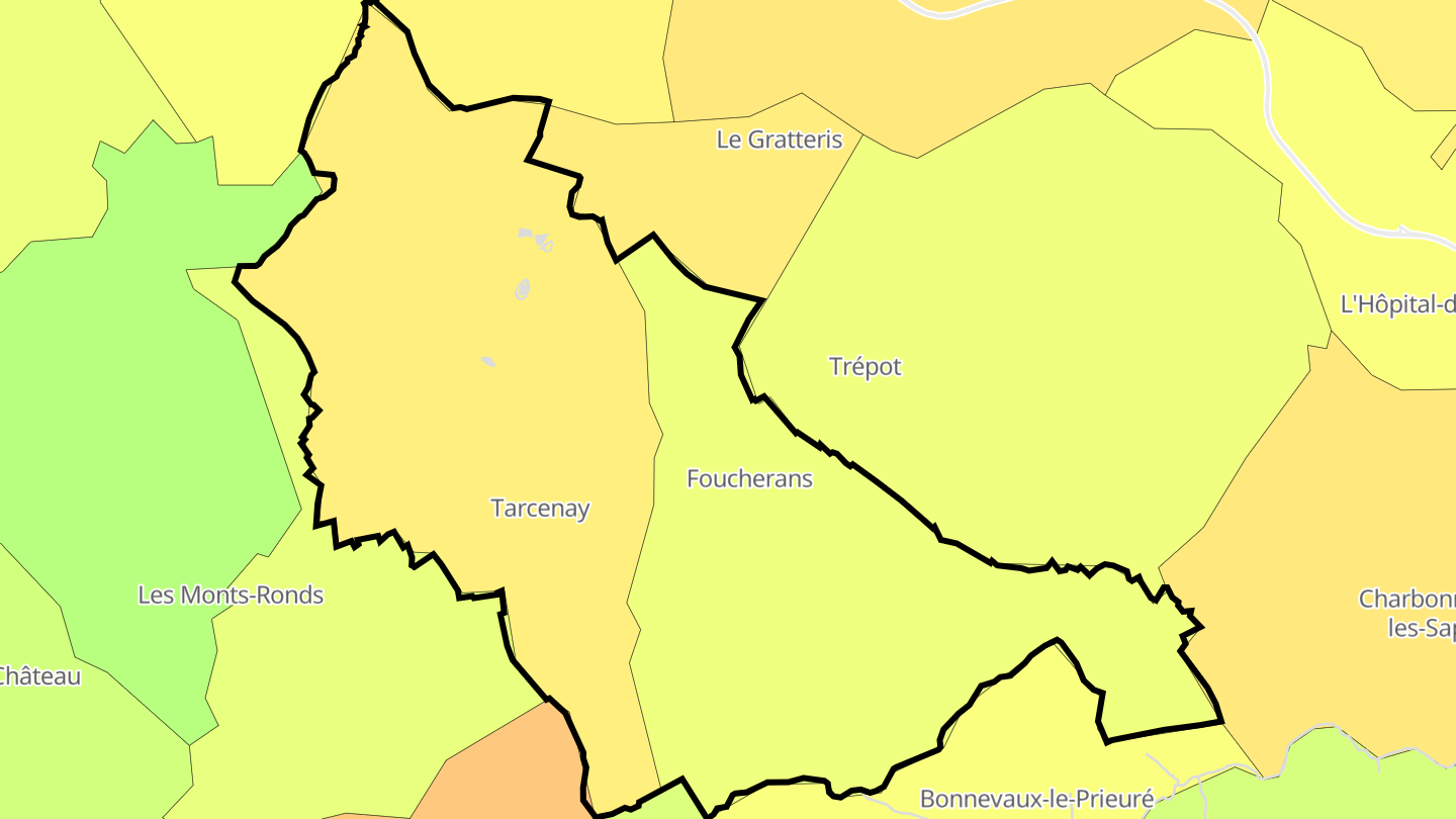 Carte des prix de l'immobilier Tarcenay-Foucherans