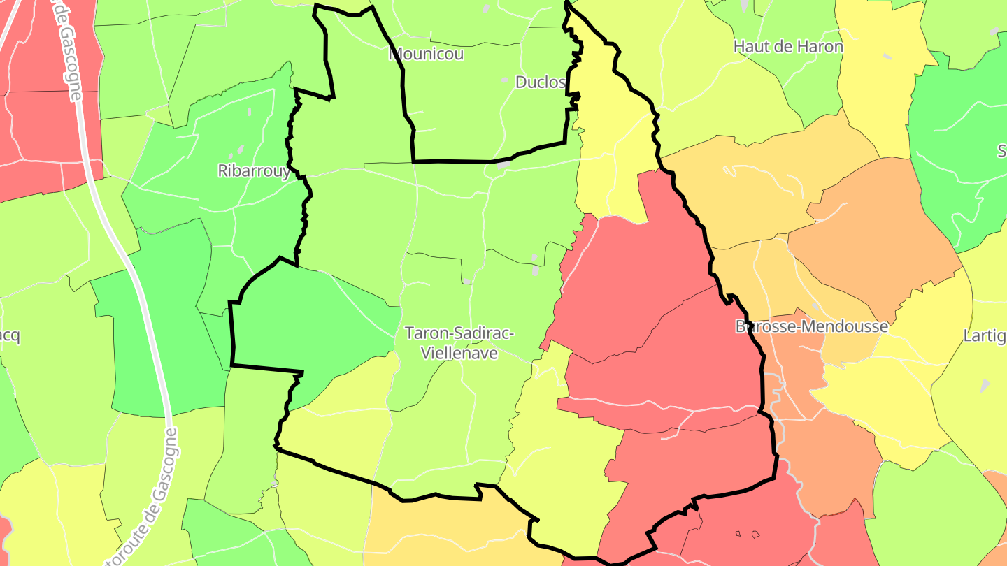 Carte des prix de l'immobilier Taron-Sadirac-Viellenave