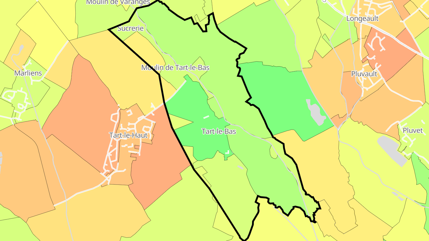 Carte des prix de l'immobilier Tart-le-Bas