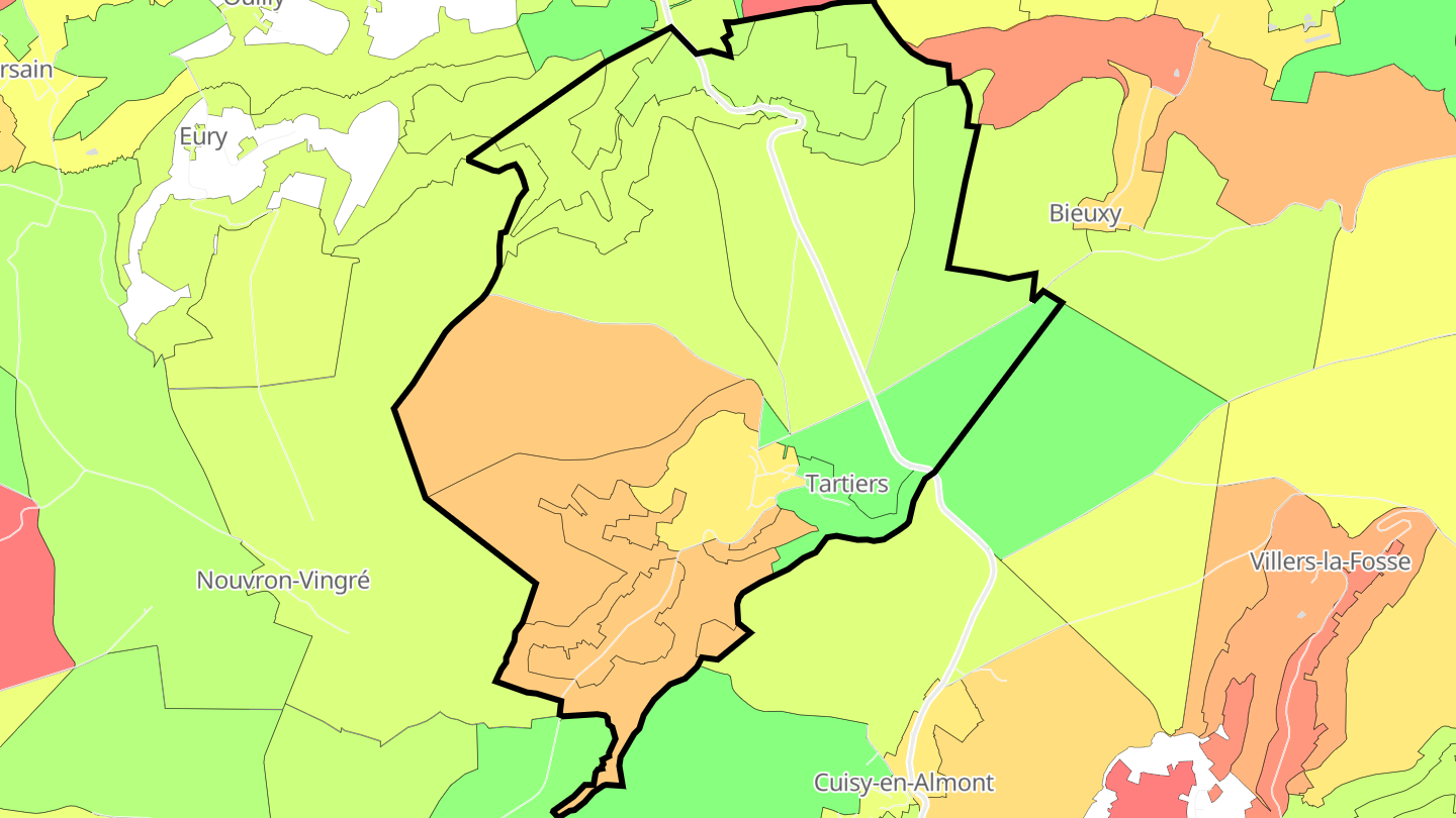 Carte des prix de l'immobilier Tartiers