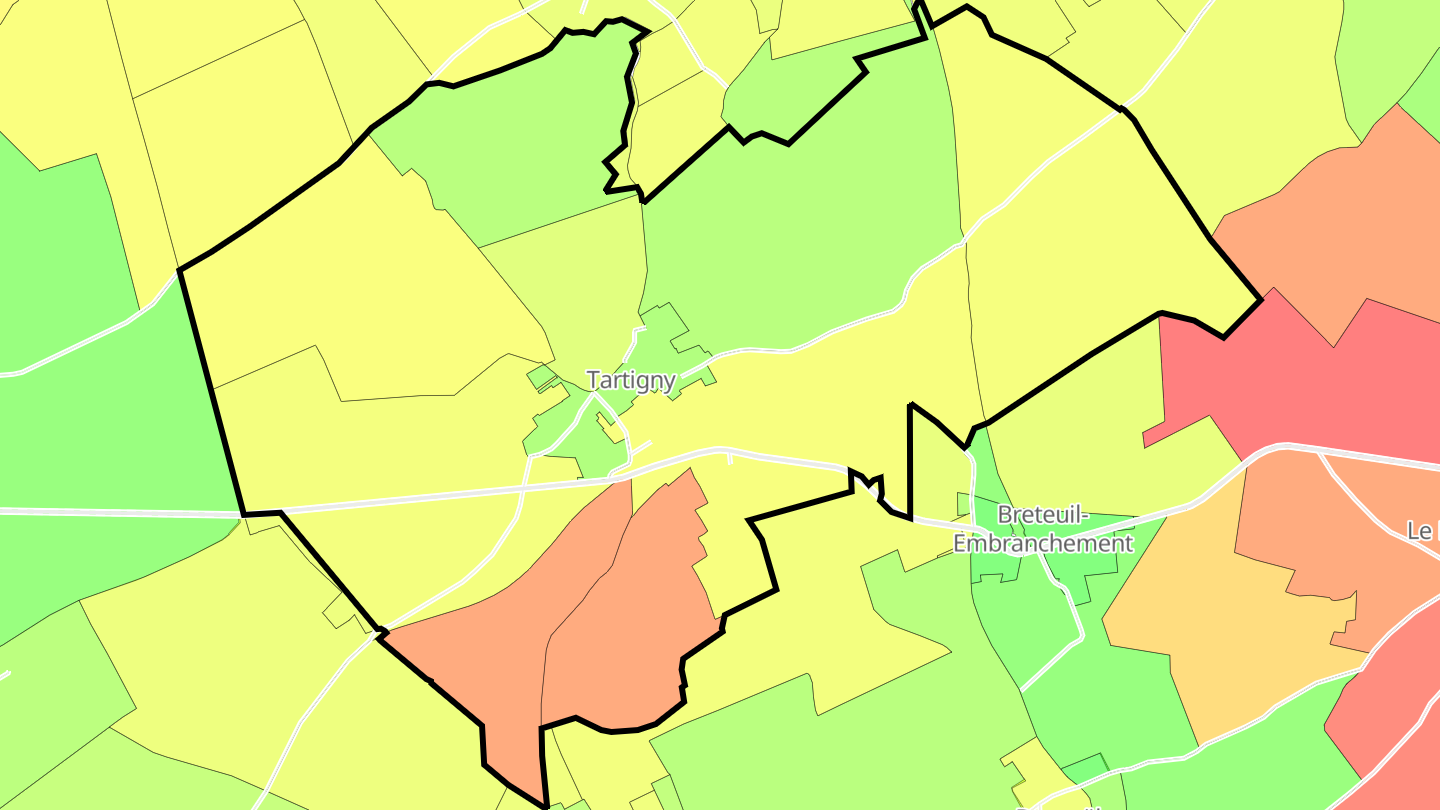 Carte des prix de l'immobilier Tartigny