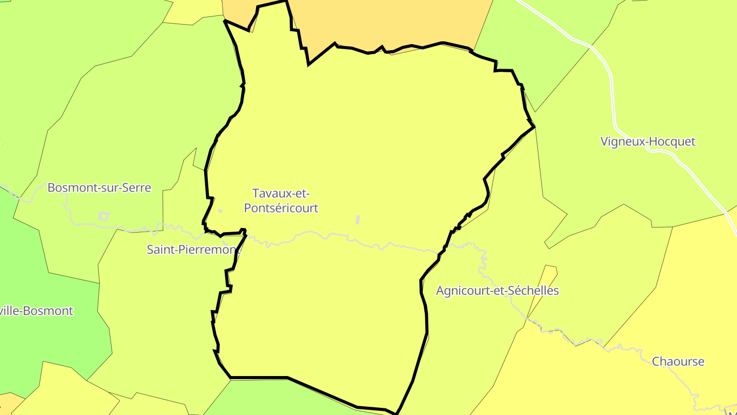 Carte des prix de l'immobilier Tavaux-et-Pontséricourt