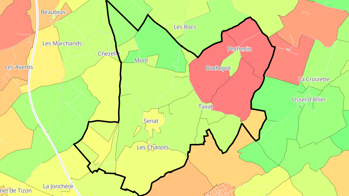 Carte des prix de l'immobilier Taxat-Senat