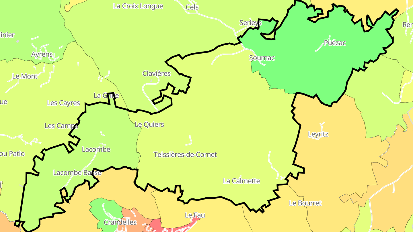 Carte des prix de l'immobilier Teissières-de-Cornet