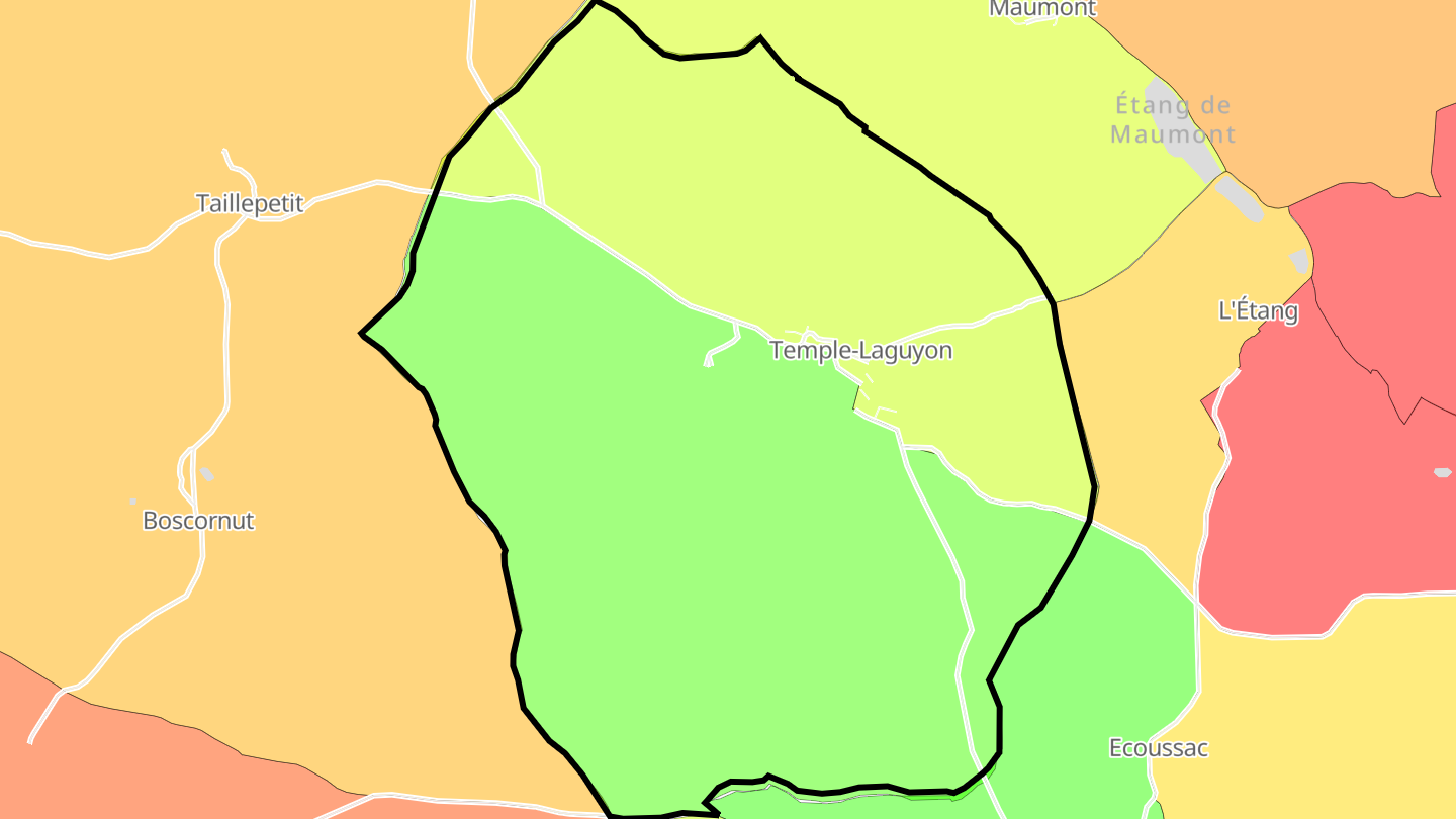 Carte des prix de l'immobilier Temple-Laguyon