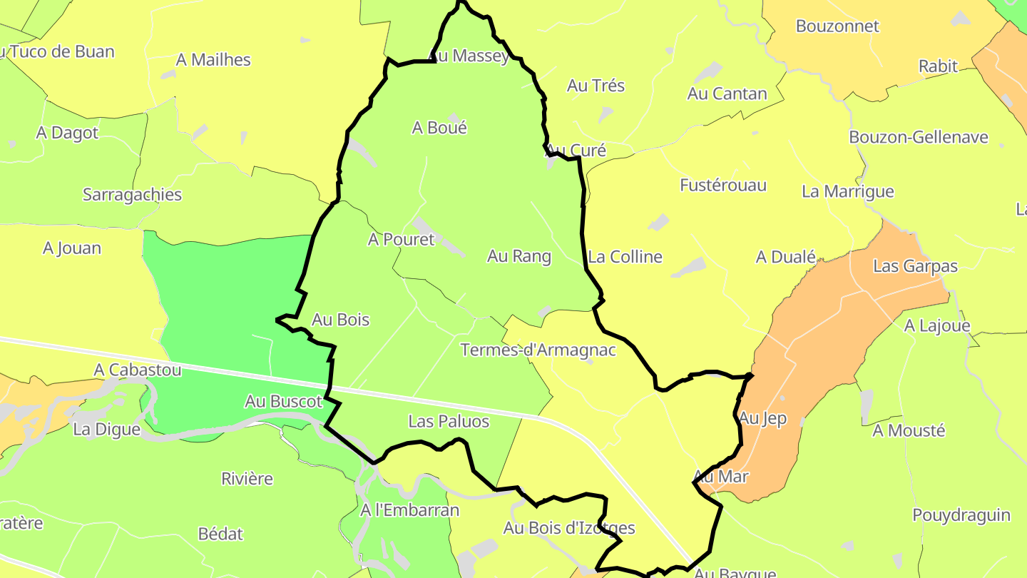 Carte des prix de l'immobilier Termes-d'Armagnac