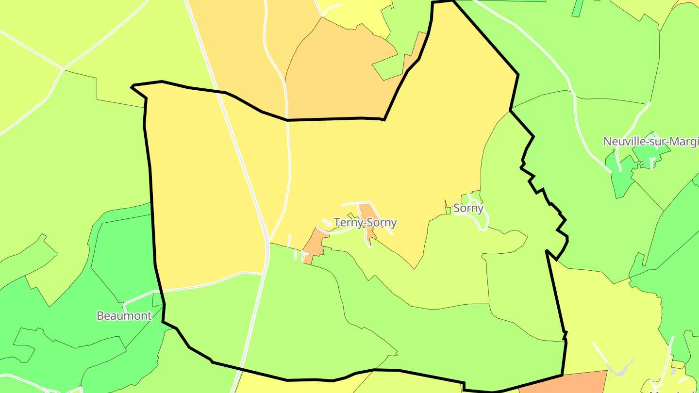 Carte des prix de l'immobilier Terny-Sorny