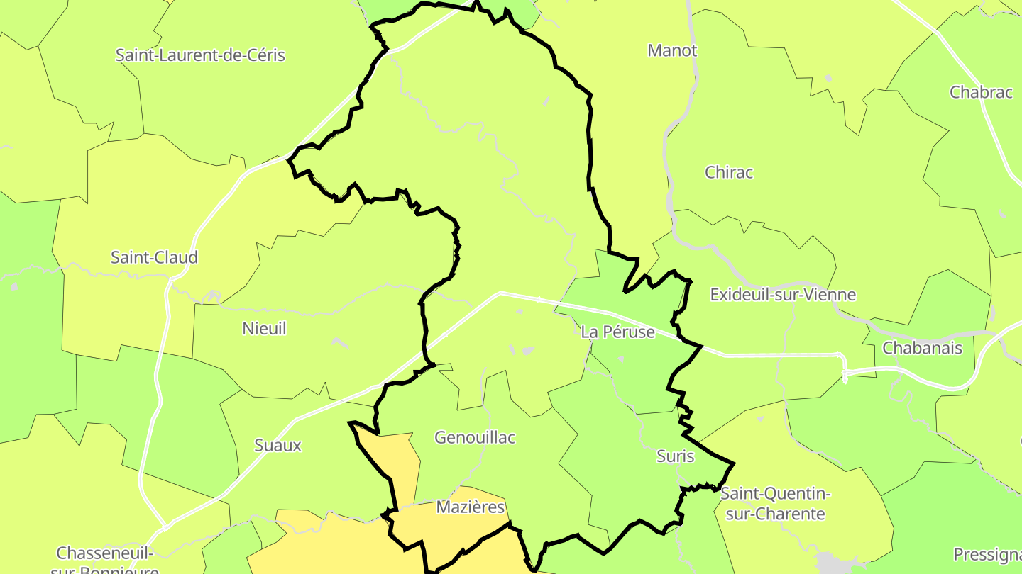 Carte des prix de l'immobilier Terres-de-Haute-Charente