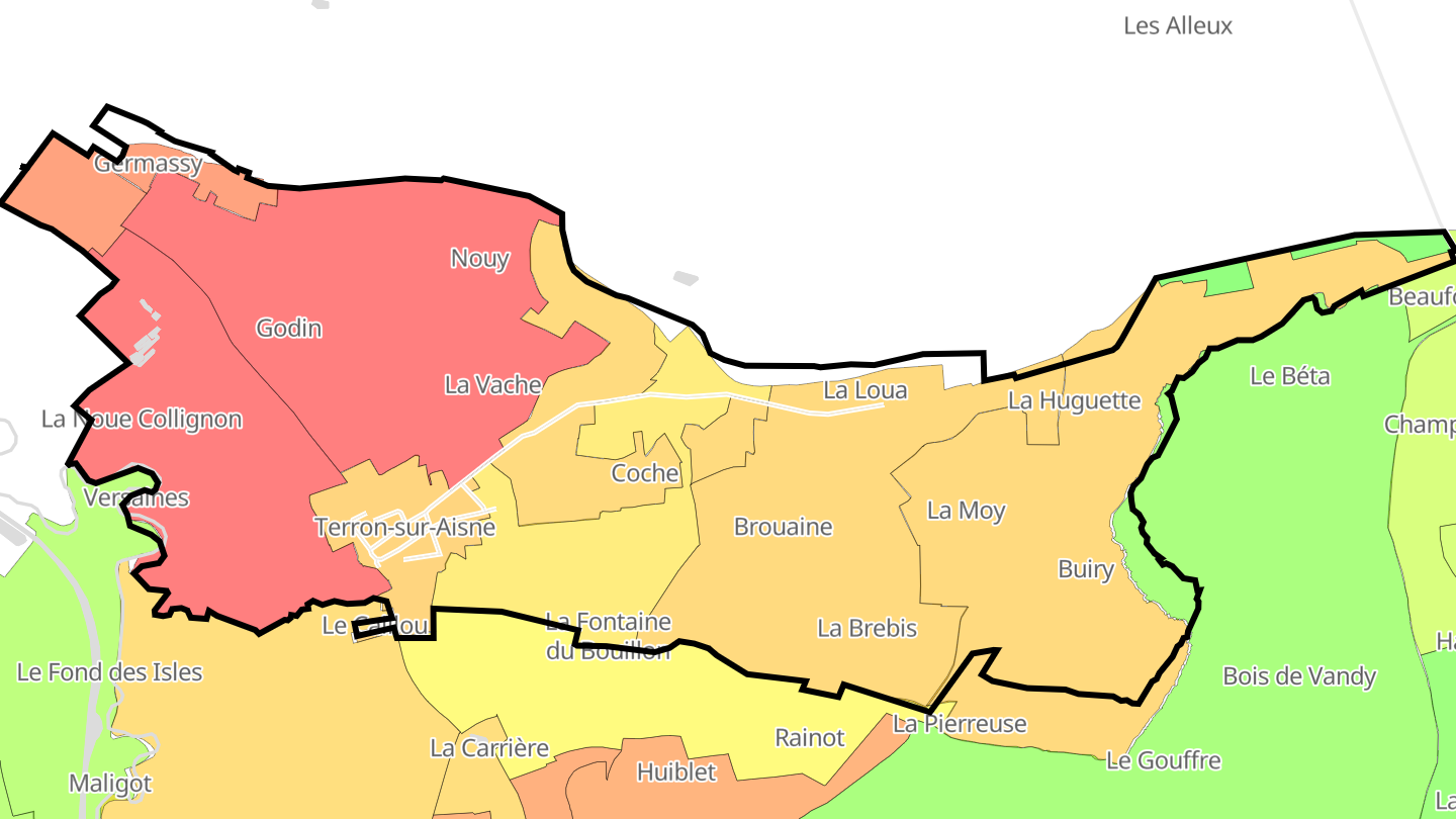 Carte des prix de l'immobilier Terron-sur-Aisne