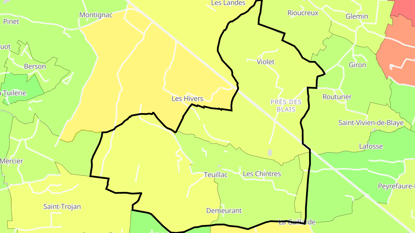 Carte des prix de l'immobilier Teuillac